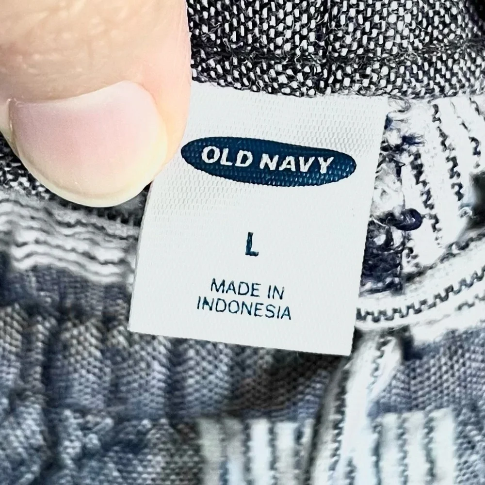 Old Navy Linen Blend Navy Striped Drawstring Pants Sz Lg Lagen Look Coas…
